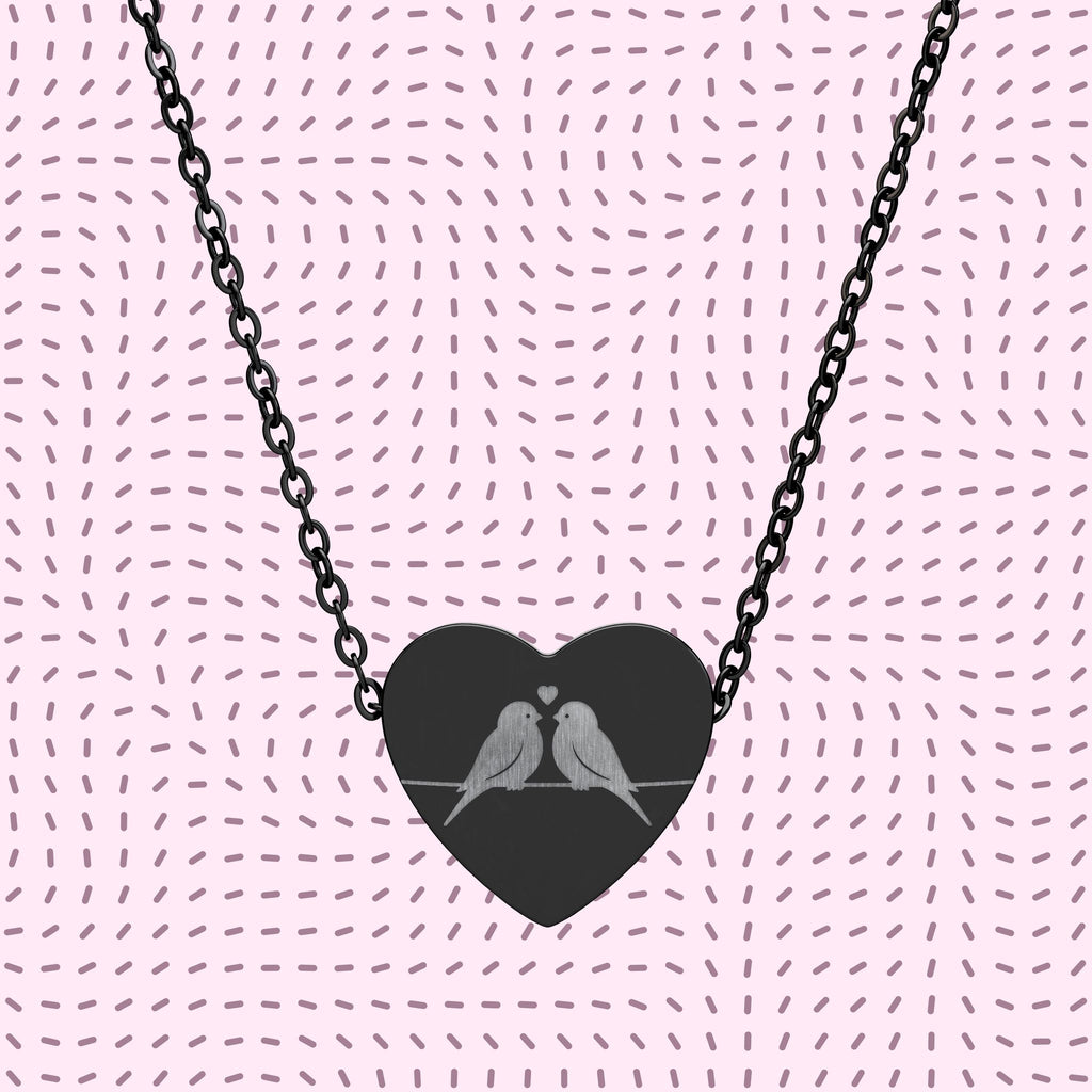 Engraved Love Bird Heart Necklace